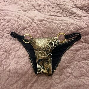 Frankie's Bikinis Black and Gold Ring Accent Bikini Bottom